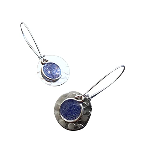 Handmade Lightweight Silvertone Small Cobalt Blue Round Disc Earrings Beads By Bettina #TOP1