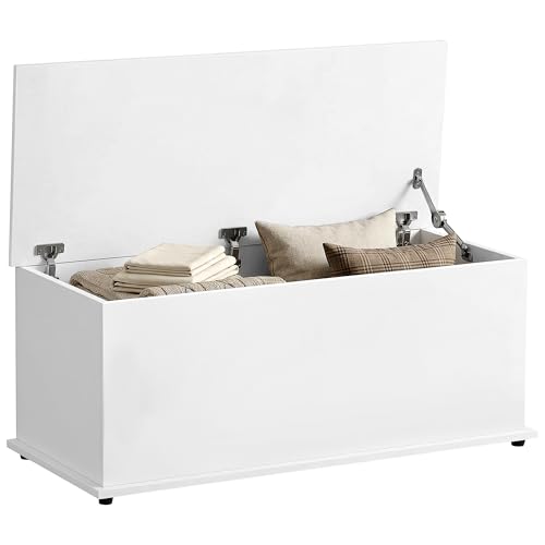 HOMCOM Baúl de Almacenamiento de Madera Taburete para Almacenaje con Tapa para Dormitorio Salón Carga Max. 120 kg 100x40x40 cm Blanco