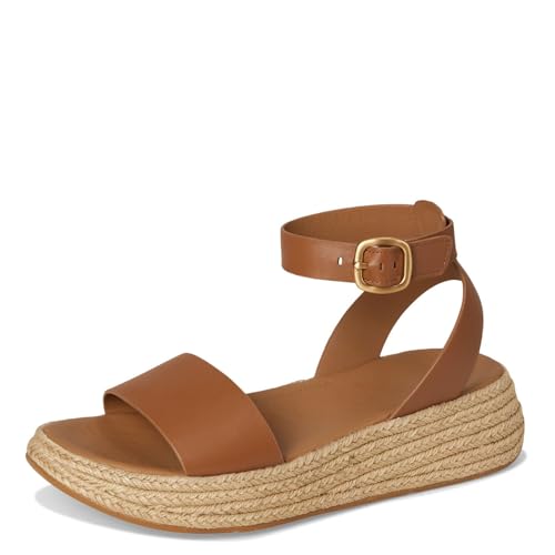 Image of FitFlop Women's, F-MODE Espadrille Leather Flatform Ankle-Strap Sandal