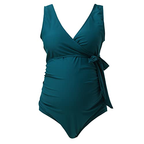 Eleganter Einteiliger Umstands- Badeanzug für Schwangere Damen Umstandsmode mit V- Ausschnitt Sommer Schwangerschafts Bademode Krawattenfront Bowknot Badeanzug