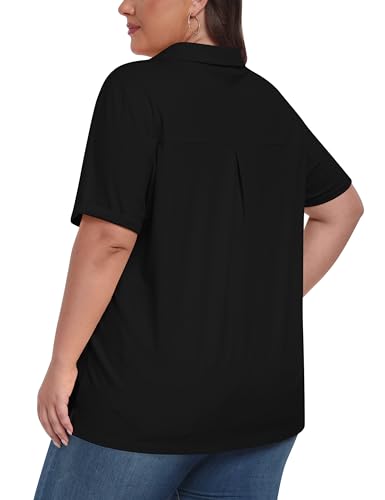 MoFiz Women's Plus Size Golf Polo Shirts Loose Fit Short Sleeve V-Neck Tennis Workouts Tops, XL-5XL2
