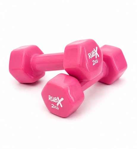 Image of RUBX Premium Unisex (Set for Men & Women) Vinyl Dumbbells Set of 2 |Ideal Home & Gym Workout | Fitness Gym Equipment for Strength Training, Bodybuilding, & Aerobics (2+2=4kg (PINK), 2 KGS Each)