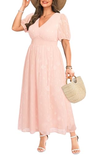 Image of Women Plus Size Summer Dress - Easter Spring Floral Wedding Guest Maxi Long Dress