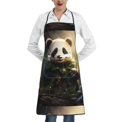 fdgbnm Grazioso grembiule a forma di panda. Impermeabile di alta qualità con tasca. 100% poliestere, senza pieghe, per cucina, barbecue, bar, salone.
