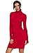 AVACOO Damen Kleider Strick Pulloverkleid Elegant Strickkleid Rollkragen Langarm Midikleid 2025 Rot M 38