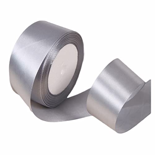 Silver Ribbon 40mm, 23 Meters Grey Satin Fabric Present Ribbon for Crafting Gift Wrapping, Balloons, Floral Bouquet