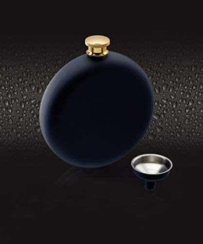 Image of Barcraft Premium Stainless Steel Hip Flask with Decanting Funnel for thinKitchen, 350 ml - Matte Black Pocket Flask with Gold Cap - Luxury Gifting for Whisky & Spirits