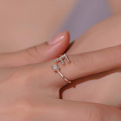 Image of HUJUON Silver Initial Letter Ring for Women. Adjustable Crystal Alphabet Ring,Name Initials Stackable Knuckle Rings A-Z CZ Open Ring
