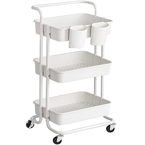 SONGMICS 3-Tier Rolling Cart with Handle – White UBSC06
