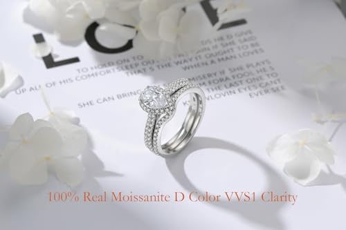 Moissanite Wedding Ring Set for Women, Pear Shaped 1CT D Color VVS1 Clarity Sterling Silver Engagement Bridal Jewelry for Travel2