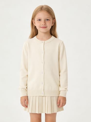 Image of Girls' Cardigan Sweater [Cute Petal Buttons] Cotton Long Sleeve Crewneck Uniform Sweater for 5-14 Years Girls