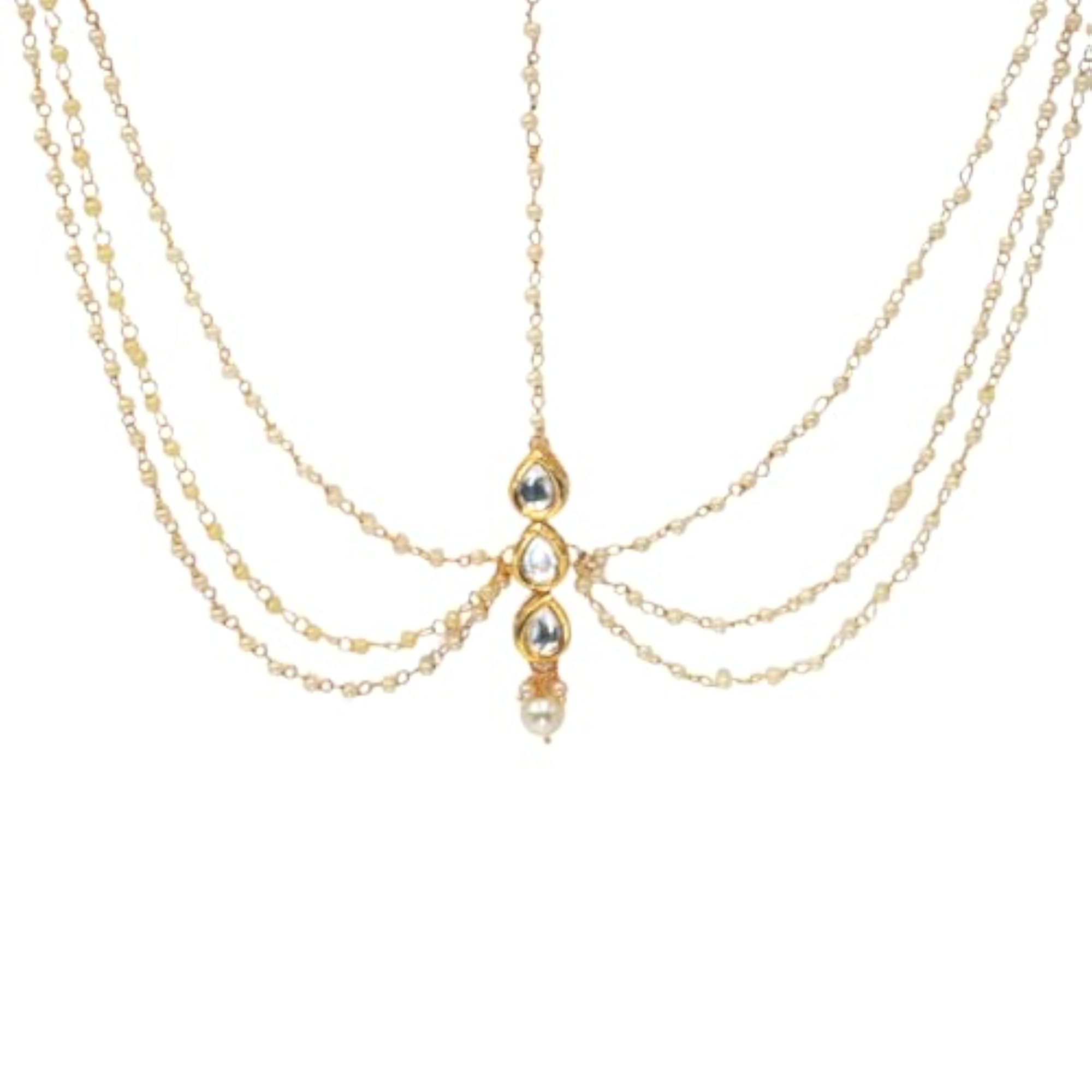 Bridal Kundan Plated Pearl Maang Tika & Matha Patti Set