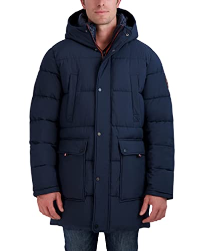 Image of HFX Men's Water Resistant Jacket Long Sleeve Zip Up Heavyweight Hood Quilted Stretch Parka Coat