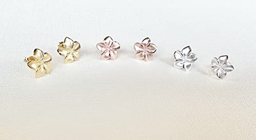 Sterling Silver, Plumeria stud earrings, Plumeria earrings, Plumeria studs, Hawaiian earrings, Rose Gold Plumeria, Flower earring4