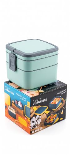 Image of Bento Lunch Box 2 Tier Leak Proof, Mint Green, 13.5x13.5x11.5 cm