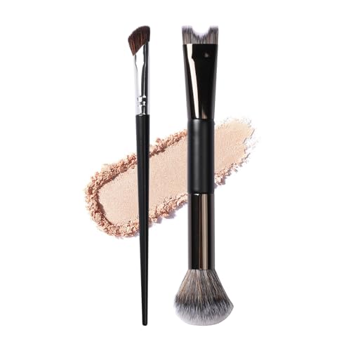 2PCS Nose Contour Brush Set,2-In-1 U-Shaped and Fluffy Brush,Check Bones Makeup Brushes Set for Nose Sculpting and Defining