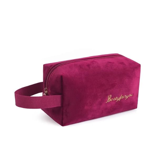 BLUE BEADS Plain Simple Cosmetic Velvet Makeup Pouch Portable Travel Toiletry Bag For Women And Girls (Maroon), 8.5 Cm, Small-image-9