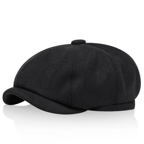 GYIOFAI Casquette Beret Homme, Gavroche Casquette Baker Boy Hat, Beret Plate Baker Boy Hat Irlandais Gatsby lvy Chapeau 8 Panel Peaky Flat Caps, Casquette Souples, Irish Cap pour Hommes (Noir)