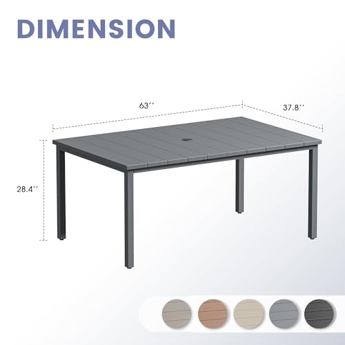 Image of VICLLAX Outdoor Table for 6, Metal Patio Dining Table with Umbrella Hole for Garden Lawn Deck Backyard, Dark Grey Tabletop