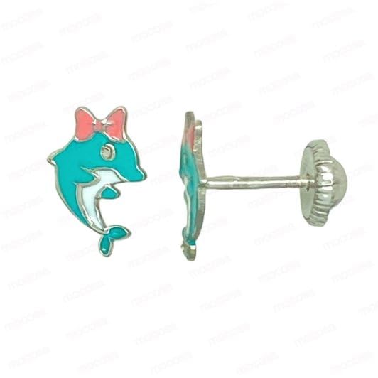 Pendientes de delfín para niñas con caja de regalo original en plata hipoalergénica