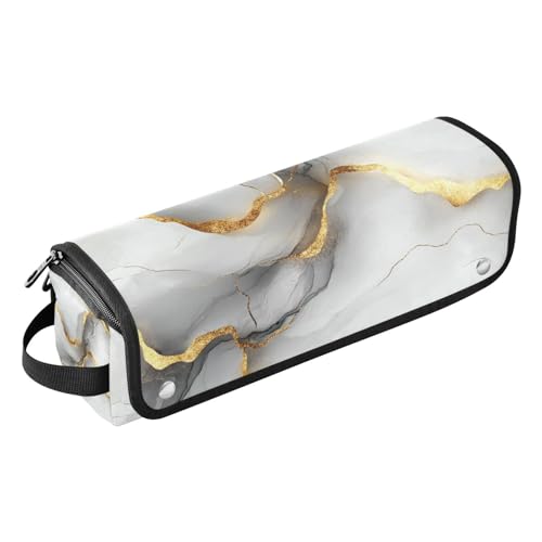 Estuche de viaje 2-en-1 para plancha rizadora con almohadilla resistente al calor impermeable organizador para planchas, alisadoras y rizadores, color Blanco Mármol Gris
