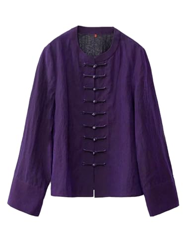 Veste en soie craquelée Xiangyunsha HangErFeng violette au design survêtement fluide