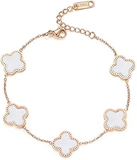 LKYGKI Four-Leaf Clover Five Flower Bracelet Female Clover Peacock White Mother-Of-Pearl 18K Rose Gold Bracelet