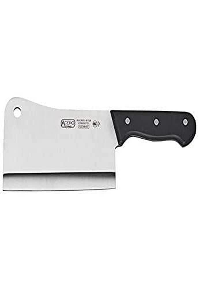 Winco KFP-72, 7'' Black Steel Acero Cleaver With Hanging Hole, POM Handle, NSF, Meat Cleaver Knife