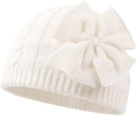 Winter Warm Knitted Baby Hat for Girls Cotton Lined Infant Toddler Girls Hat Autumn Cute Bow Classic Girls Beanie 0-6Y(S,White)
