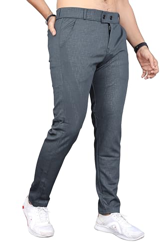 Image of Mehrang Men's Slim Fit Casual Trousers, Black, Cotton Blend, Side Pockets