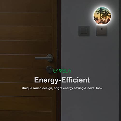 Image of EKOBLA Palm Tree Sunset Night Light, Tropical Beach Night Lights Plug Into Wall with Auto Sensor, 0.5W Sleep Friendly