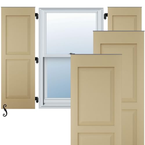 12"W x 75"H Americraft Two Equal Raised Panel Exterior Real Wood Shutters (Per Pair), Natural Twine