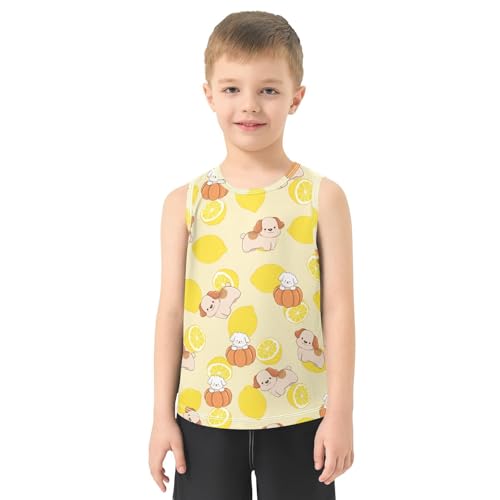 Bolaz Boys Athletic Quick Dry Tank Top Sleeveless Workout T Shirts Age 11-15,Cute Dogs on Yellow2