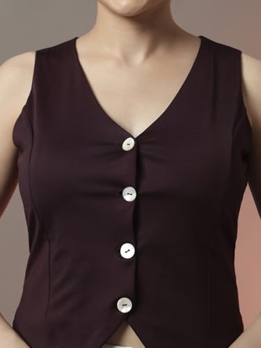 Image of Trend Arrest.ed Women's V-Neck Waistcoat | Button-Down Sleeveless Top | Premium Stretchable Lycra Formal & Casual Layer