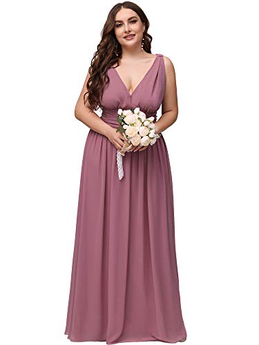 Image of Ever-Pretty V Neck Sleeveless Pleated Chiffon Maxi Plus Size Formal Dress for Women Bridesmaid Dresses 09016-DA