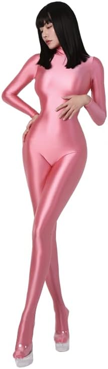 Women Oily one-piece Swimsuit Silky Pantyhose Wetsuit Long sleeve Yoga Pants bathing suits Glossy bodysuit smooth