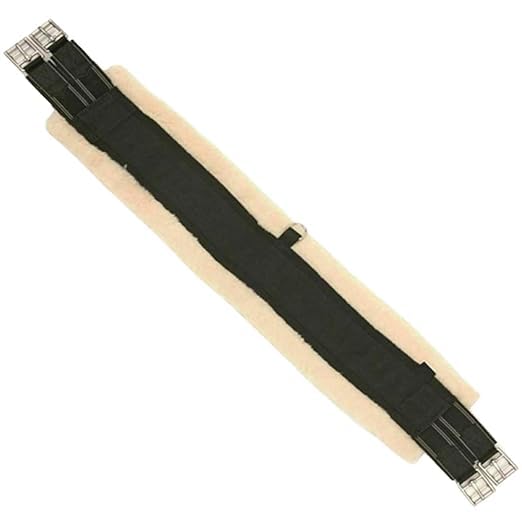 Horse Fleece Lined Padded Girth Synthetic Saddle Jumping Girth Equine Elasticated Ends Soft Faux Fur/Mink/Fleece lined (BLACK CREAM, 52'') — image 1