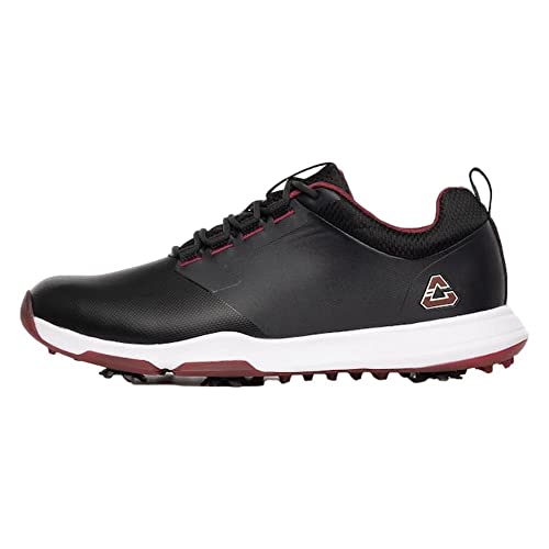 Cuater by Travis Mathew Men's The Ringer Spiked Golf Shoe, Black/Ruby Wine (us_Footwear_Size_System, Adult, Men, Numeric, Medium, Numeric_10)
