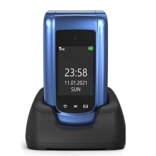 Teléfono móvil para Personas Mayores con Teclas Grandes y teléfono móvil sin Contrato, Pantalla LCD de 2,4 Pulgadas, Compatible con audífonos, función SOS, Doble SIM (Azul+) Cover