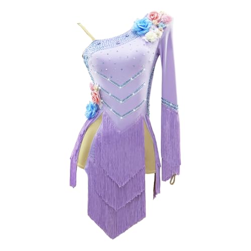 Quaste Latein Tanz Performance Kleid For Frauen Personalisierung Single Sleeved Ballroom Competition Kleider(L)