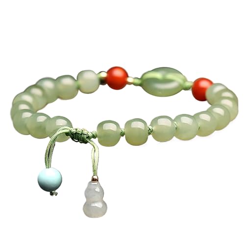 Feng Shui Wealth Healing Crystal Jade 9A Hetian Nephrite Jade Bracelet Dewy Moss Green Rare Chakra Gems Wu Lou/Gourd Harmony Buckle Ancient Coin Calabash Charm Prosperity Wealth Longevity