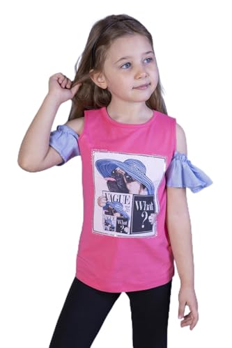 Toontoy Kız Çocuk Şapkası Garnili Köpek Baskılı Tişört Fuşya 8 YAŞ