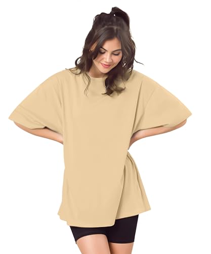 Image of SHODOX Women's Cotton Blend Oversized Drop Shoulder Solid T-Shirt(Pack of 1)