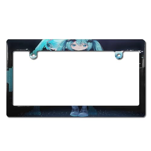 初音ミク ナンバーフレーム ナンバープレート枠 ナンバーカバー 2穴ねじ 掛けやすい 簡単取付 PC素材 軽量 耐久性 防錆 おしゃれ 装飾ボーダー 普通車 軽自動車適用 車外用品 汎用 カー用品 前後2枚セット 33.8cm*19.6cm
