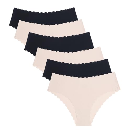 Wetopkim Seamless Thongs for Women, No Show Panties V-waisted Stretch Breathable, Seamless Thong Underwear 6 Pack S-XL