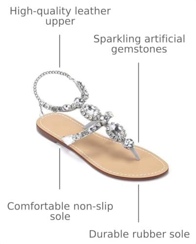 Image of ZhuLinFeng Women'S Rhinestone Gladiator Sandals Flat Wedding Sandals Gem Pearl Sparkling Bridal Bridesmaid Sandals Blue Bohemian Sandals