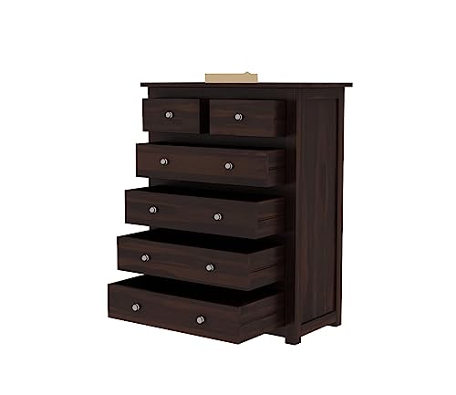 Image of Credenza Sheesham Wood Chest of Drawers 6 Drawer Storage Sideboard, Contemporary Bedroom Hall Home Office Furniture, Kitchen Cabinet, Sleek and Modern Chest of Drawers, Walnut Finish - Preassembled