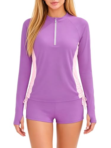 Image of Girls Rash Guard Swimsuit Long Sleeve Swim Shirt with Pockets UPF 50+ 7-16Y