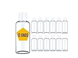 12 Botellas de Viaje 100ml – Botellas de Avión- Botes para Viaje- Neceser viaje- Envases para Gel, Champú, Crema- Frascos de viaje- Envases avión (TRANSPARENTE) (12 Envases)