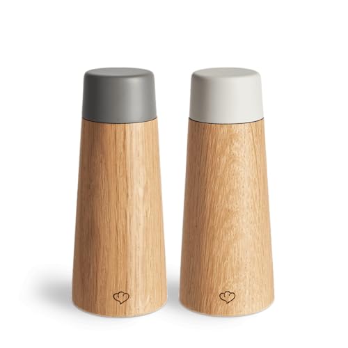 SPRINGLANE Salz & Pfeffermühle 2er Set aus Eichenholz & Beton, Gewürzmühle, Chilimühle, Verstellbares Keramikmahlwerk, Unbefüllt, Skandinavisches Design
